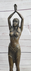 Chiparus Semi Nude Art Deco Belly Dancer Girl Bronze Sculpture Statue Figure on Marble Base