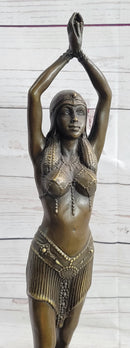 Chiparus Semi Nude Art Deco Belly Dancer Girl Bronze Sculpture Statue Figure on Marble Base