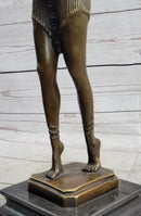 Chiparus Semi Nude Art Deco Belly Dancer Girl Bronze Sculpture Statue Figure on Marble Base