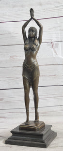 Chiparus Semi Nude Art Deco Belly Dancer Girl Bronze Sculpture Statue Figure on Marble Base