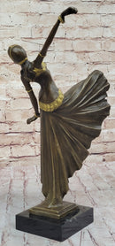 Chiparus Fan Dress Dancer Girl Art Deco Bronze Sculpture on Marble Base