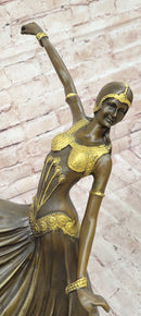 Chiparus Fan Dress Dancer Girl Art Deco Bronze Sculpture on Marble Base
