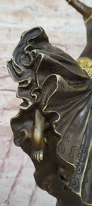 Chiparus Fan Dress Dancer Girl Art Deco Bronze Sculpture on Marble Base