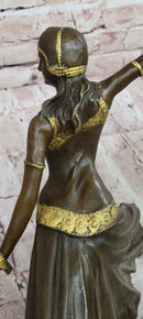 Chiparus Fan Dress Dancer Girl Art Deco Bronze Sculpture on Marble Base