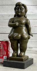 Fernando Botero Chubby Young Woman in Skirt Modern Art Sculpture Statue Figure on Marble Base