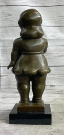 Fernando Botero Chubby Young Woman in Skirt Modern Art Sculpture Statue Figure on Marble Base