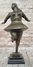 Signed Abstract Prima Ballerina after Botero Bronze Marble Sculpture Figurine