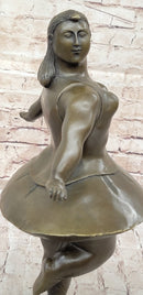 Signed Abstract Prima Ballerina after Botero Bronze Marble Sculpture Figurine