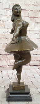 Signed Abstract Prima Ballerina after Botero Bronze Marble Sculpture Figurine