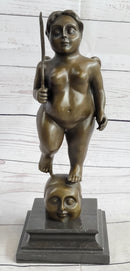Fernando Botero Winged Nude Angel Woman Standing on Head Bronze Sculpture Statue Marble Base