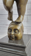 Fernando Botero Winged Nude Angel Woman Standing on Head Bronze Sculpture Statue Marble Base