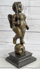 Fernando Botero Winged Nude Angel Woman Standing on Head Bronze Sculpture Statue Marble Base