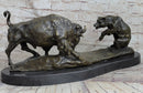 Bear vs. American Buffalo Bison Bronze Metal Statue Sculpture on Marble Base