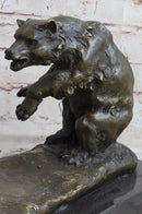 Bear vs. American Buffalo Bison Bronze Metal Statue Sculpture on Marble Base