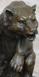 Bear vs. American Buffalo Bison Bronze Metal Statue Sculpture on Marble Base