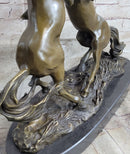 Dueling Stallion Horses Rearing Horse Bronze Statue Sculpture Decor Marble Base Original