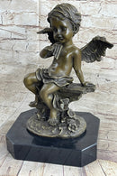 Cherub Angel Playing Pan Flute Hand Made Bronze Sculpture Home Decor