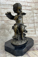 Cherub Angel Playing Pan Flute Hand Made Bronze Sculpture Home Decor