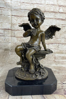 Cherub Angel Playing Pan Flute Hand Made Bronze Sculpture Home Decor