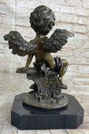 Cherub Angel Playing Pan Flute Hand Made Bronze Sculpture Home Decor