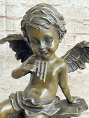 Cherub Angel Playing Pan Flute Hand Made Bronze Sculpture Home Decor