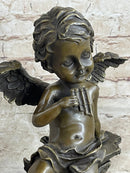 Cherub Angel Playing Pan Flute Hand Made Bronze Sculpture Home Decor