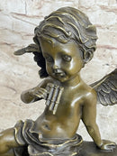 Cherub Angel Playing Pan Flute Hand Made Bronze Sculpture Home Decor