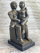 Fernando Botero Man w/ Daughter Bronze Statue Sculpture Figure 19" x 10"
