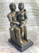 Fernando Botero Man w/ Daughter Bronze Statue Sculpture Figure 19" x 10"