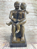 Fernando Botero Man w/ Daughter Bronze Statue Sculpture Figure 19" x 10"