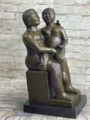 Fernando Botero Man w/ Daughter Bronze Statue Sculpture Figure 19" x 10"