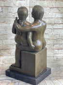 Fernando Botero Man w/ Daughter Bronze Statue Sculpture Figure 19" x 10"