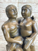Fernando Botero Man w/ Daughter Bronze Statue Sculpture Figure 19" x 10"