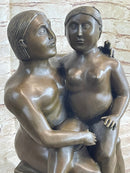 Fernando Botero Man w/ Daughter Bronze Statue Sculpture Figure 19" x 10"