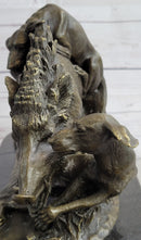 Boar Attacked by Wild Dogs Hot Cast Bronze Sculpture Statue Art by Lecourtier
