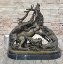 Elk Reindeer Attacked by Hunting Dogs Bronze Statue Sculpture Figure Barye 14" x 16"