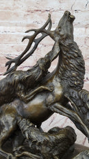 Elk Reindeer Attacked by Hunting Dogs Bronze Statue Sculpture Figure Barye 14" x 16"