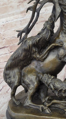 Elk Reindeer Attacked by Hunting Dogs Bronze Statue Sculpture Figure Barye 14" x 16"