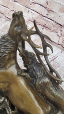 Elk Reindeer Attacked by Hunting Dogs Bronze Statue Sculpture Figure Barye 14" x 16"