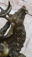 Elk Reindeer Attacked by Hunting Dogs Bronze Statue Sculpture Figure Barye 14" x 16"