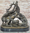 Elk Reindeer Attacked by Hunting Dogs Bronze Statue Sculpture Figure Barye 14" x 16"