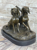 Two Large Vizsla Dog Dogs Animal House Pet by Debut Bronze Marble Sculpture Gift