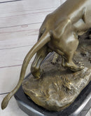 Signed Barye Male Lion With Cubs Bronze Figurine Sculpture Statue Animal Art