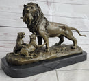 Signed Barye Male Lion With Cubs Bronze Figurine Sculpture Statue Animal Art