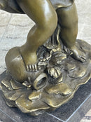 Cherub Child Angel Playing Violin Bronze Metal Statue Sculpture Memorial Decor Marble Base