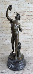 Signed Michelangelo Nude Young Dionysus Greek God Grape Harvest Bronze Figurine