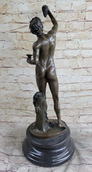 Signed Michelangelo Nude Young Dionysus Greek God Grape Harvest Bronze Figurine