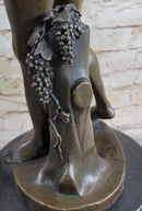 Signed Michelangelo Nude Young Dionysus Greek God Grape Harvest Bronze Figurine