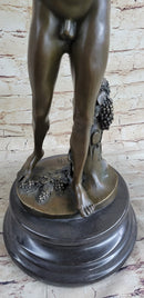 Signed Michelangelo Nude Young Dionysus Greek God Grape Harvest Bronze Figurine