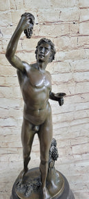 Signed Michelangelo Nude Young Dionysus Greek God Grape Harvest Bronze Figurine